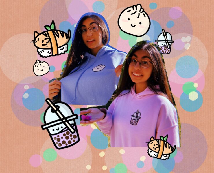 A colorful collage of Parmida surrounded by cartoon delights